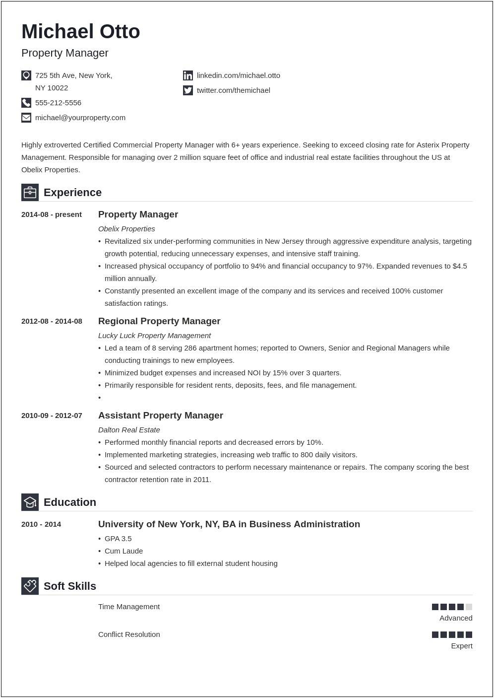 Operational Experience Resume For Commercial Landlord