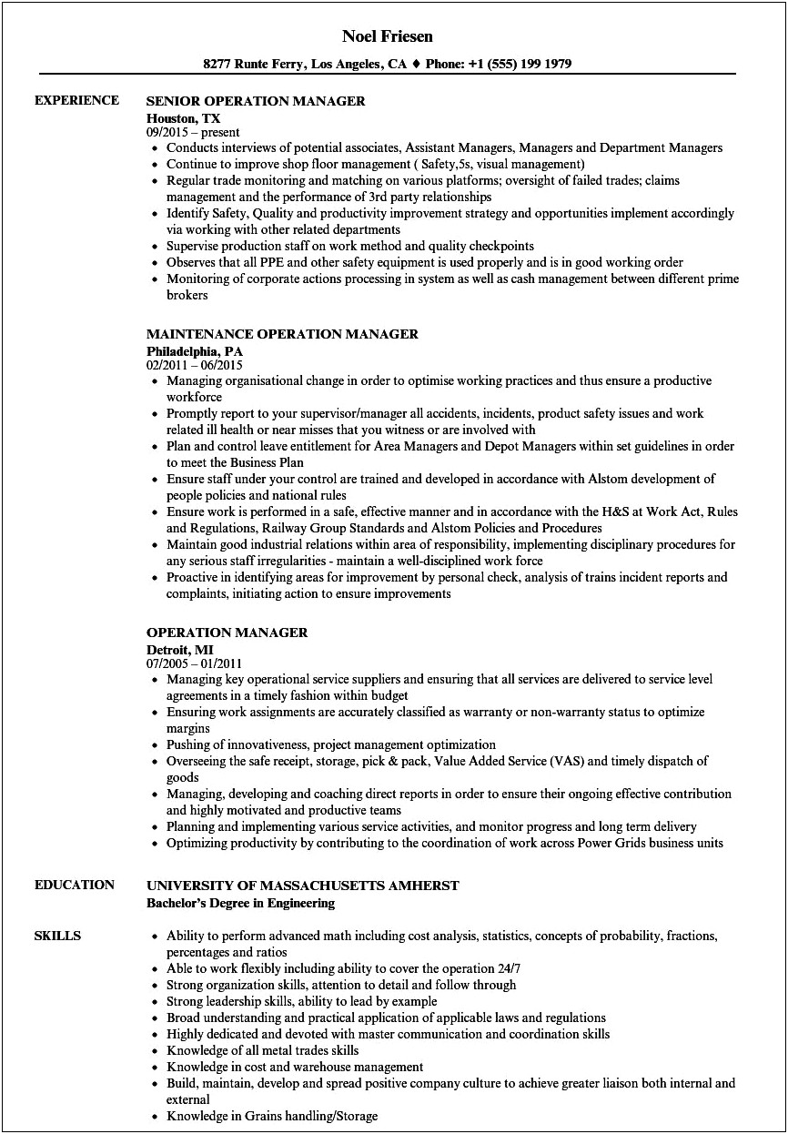 Operations Manager 2 Resume In Pdf