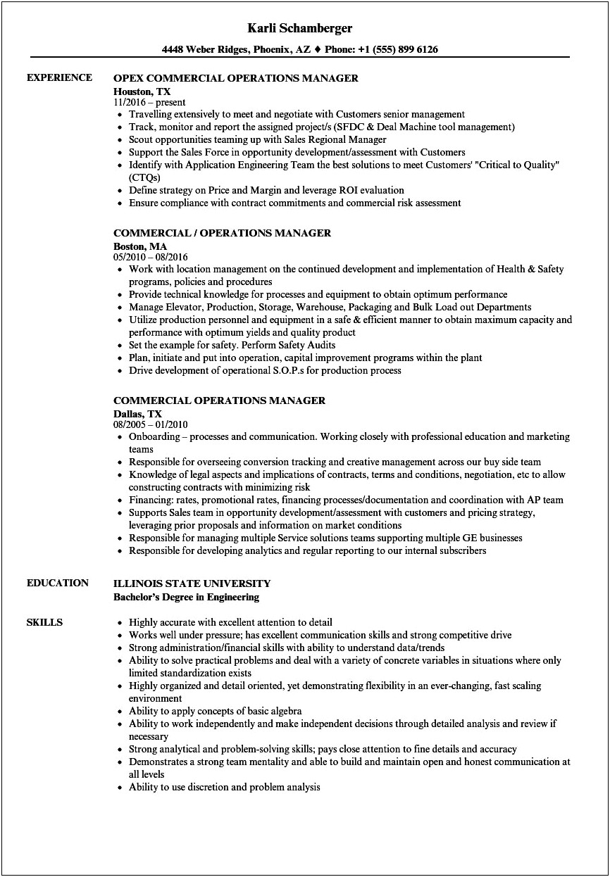 Operations Manager Oil And Gas Resume
