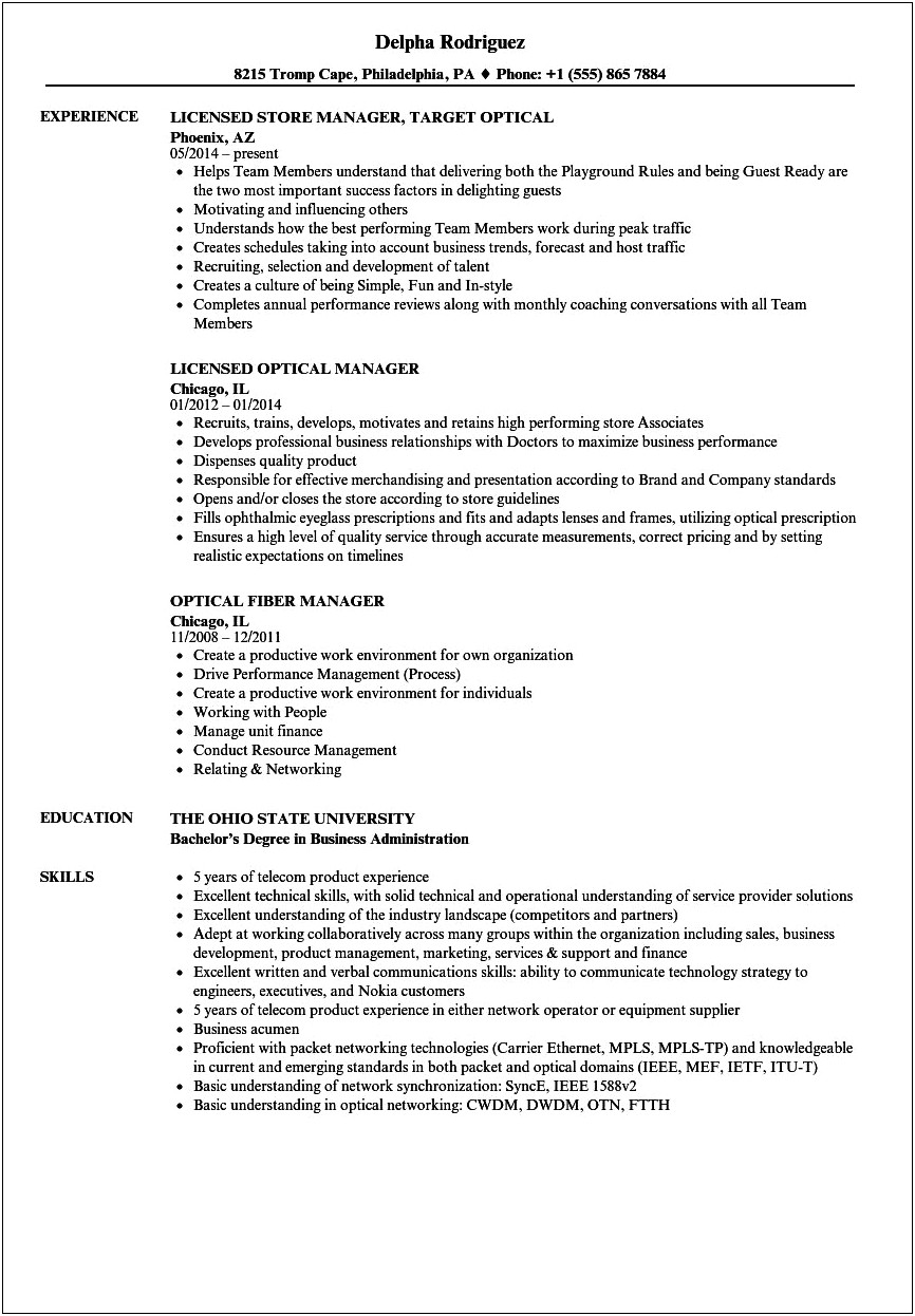 Optical Receptionist Job Description For Resume