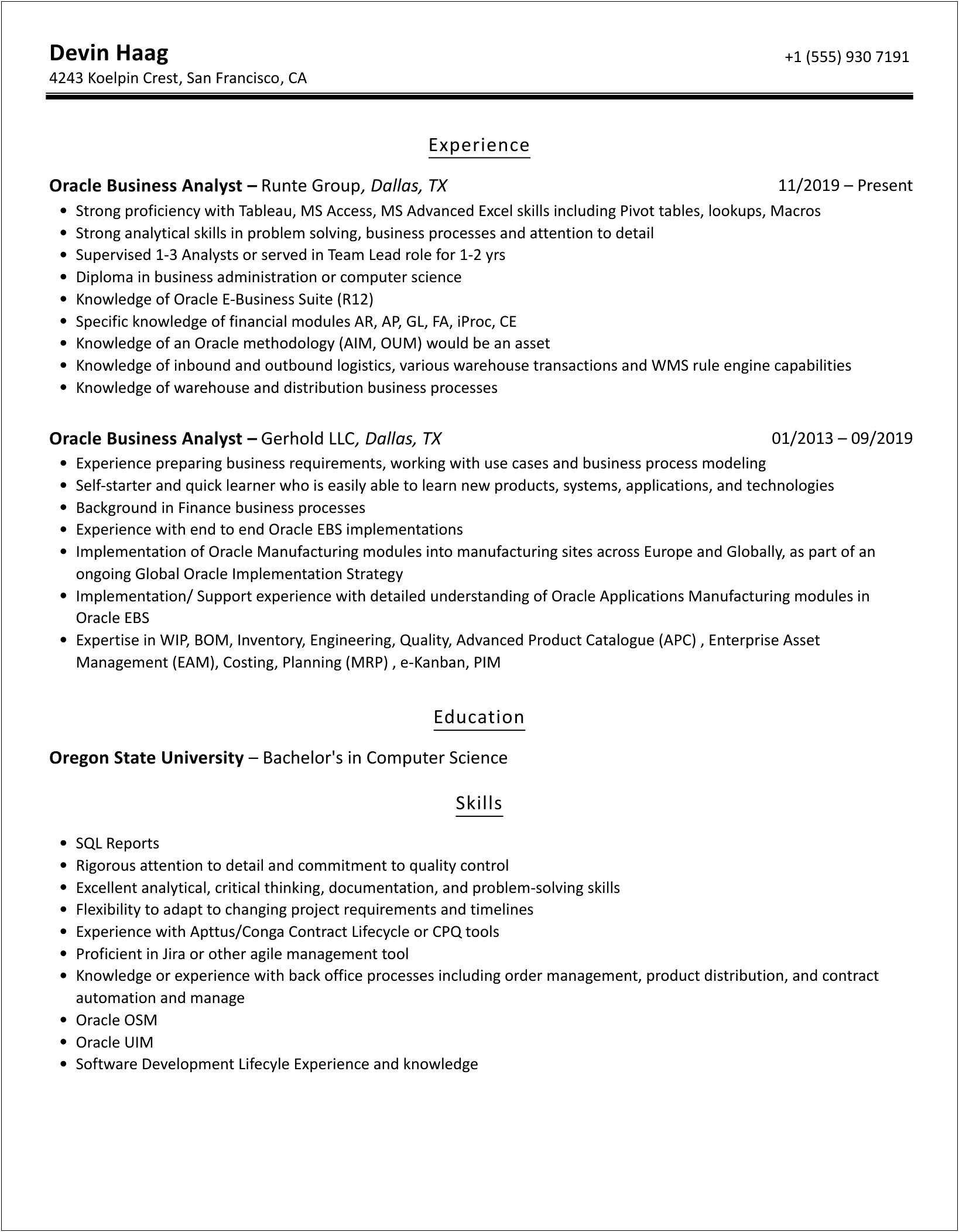 Oracle Ebs Business Analyst Job Transunion Resume