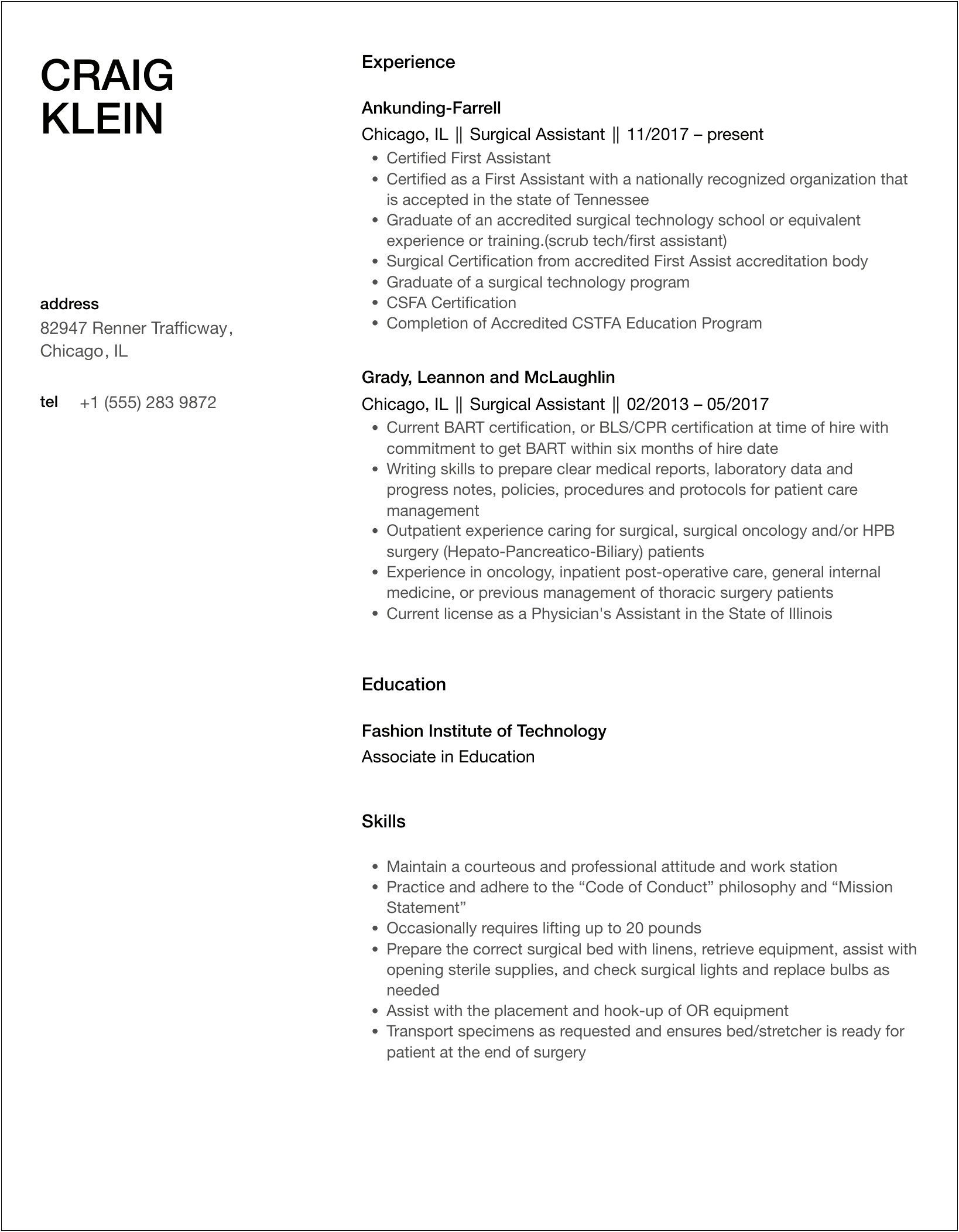 Oral Surgery Assistant Skills For Resume