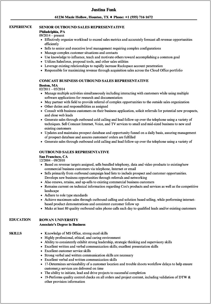 Outbound Sales Call Center Job Description For Resume