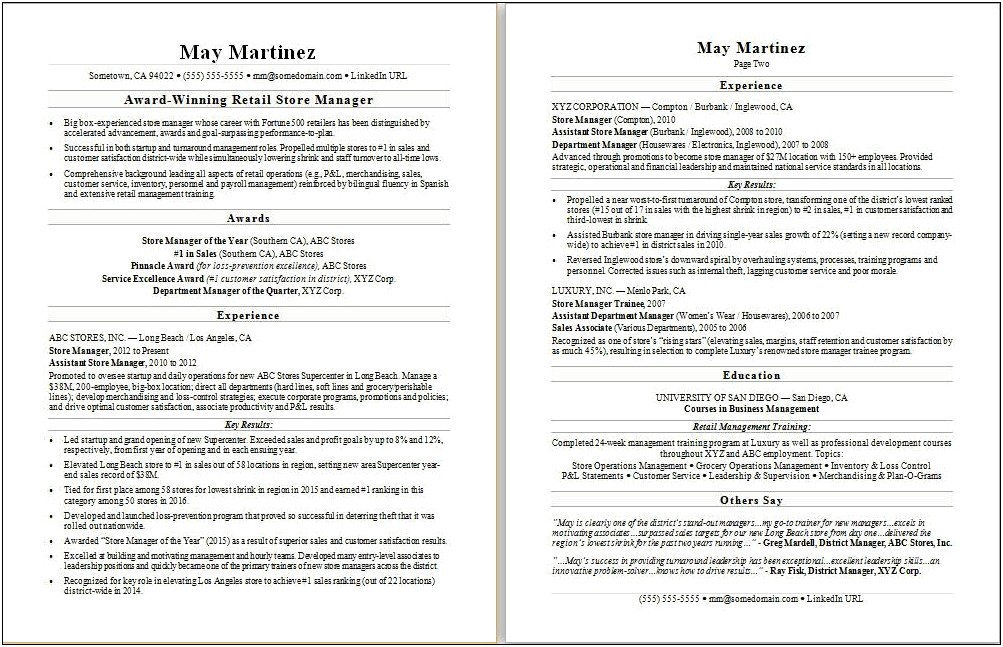 Overview Sample For Resume On Retail