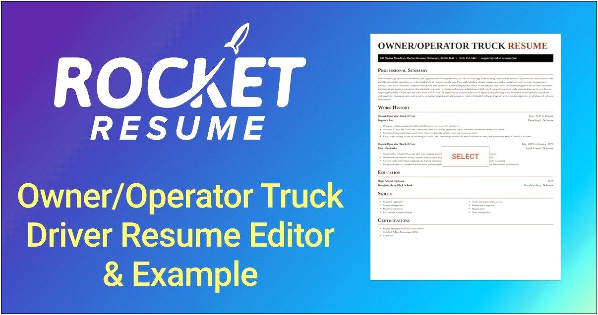 Owner Operator Truck Driver Resume Sample