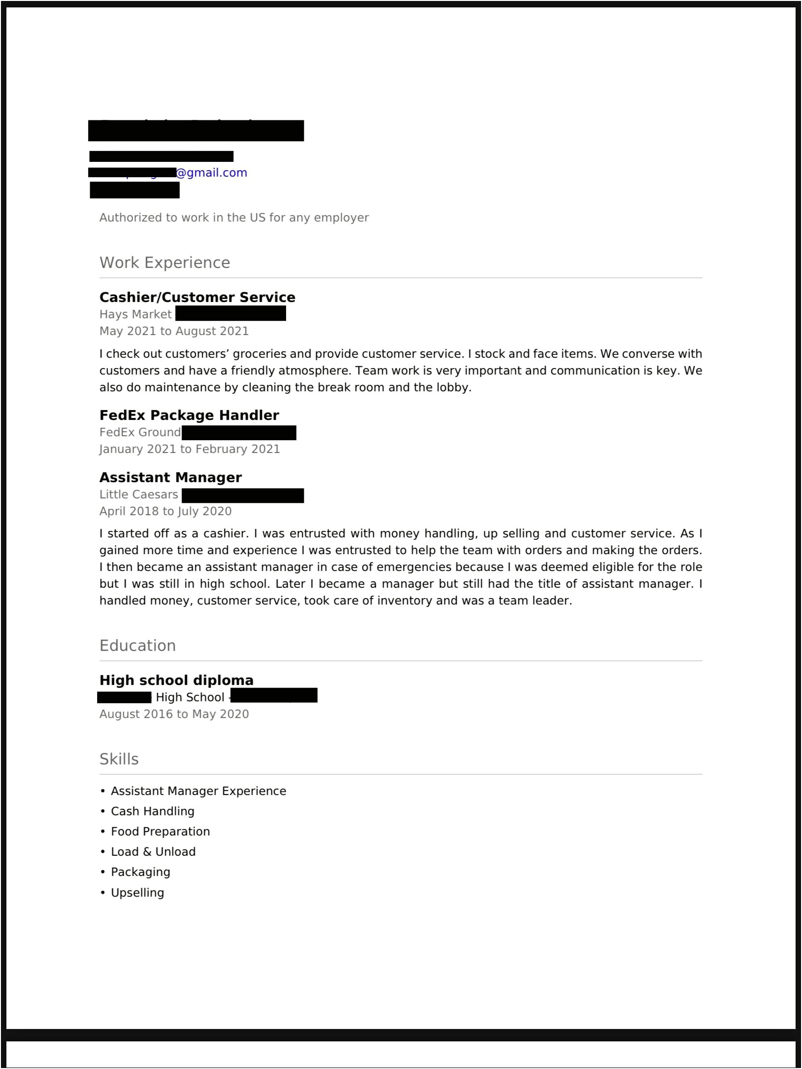 Package Handler Experience On A Resume