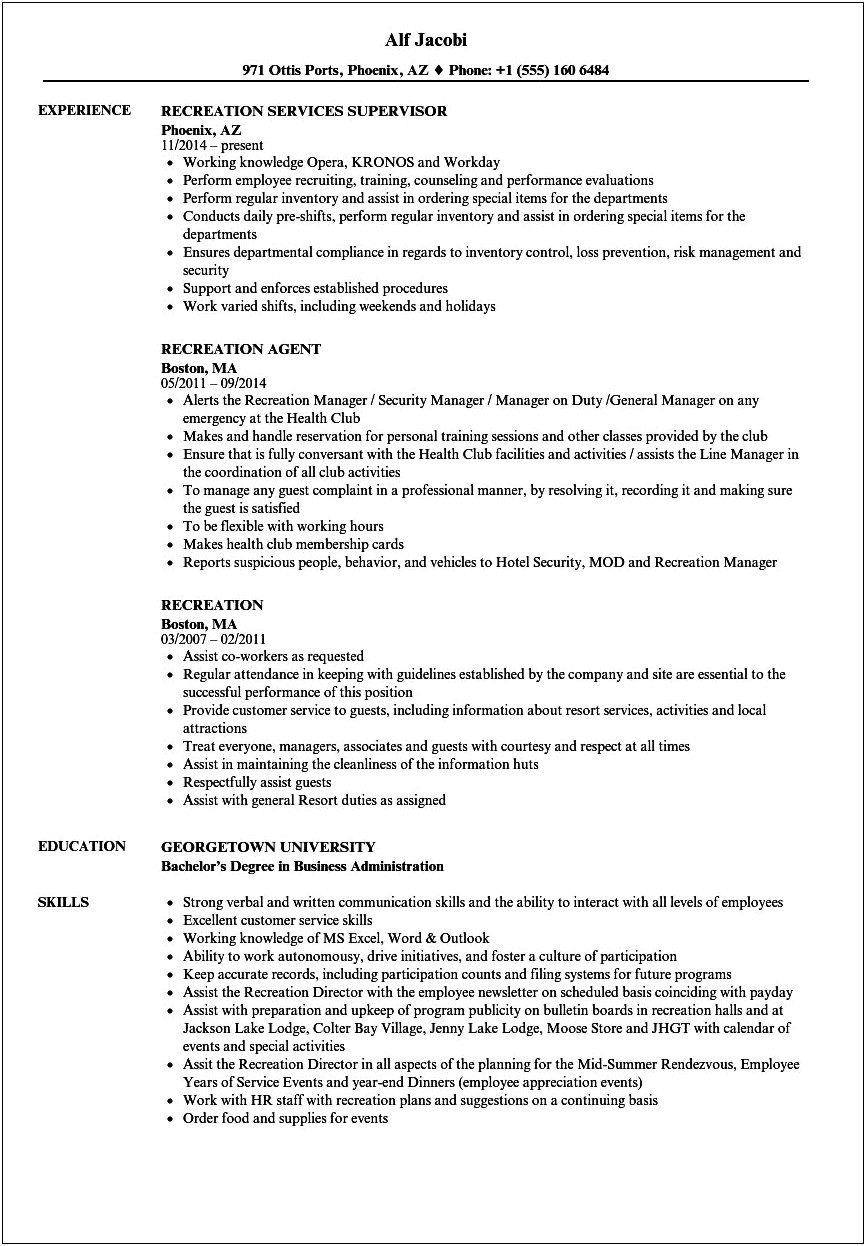 Park And Recreation Administrative Assistant Skills For Resume