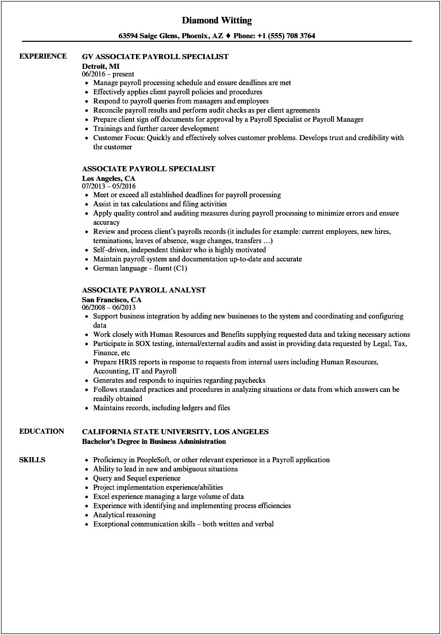 Payroll Resume For School District Position