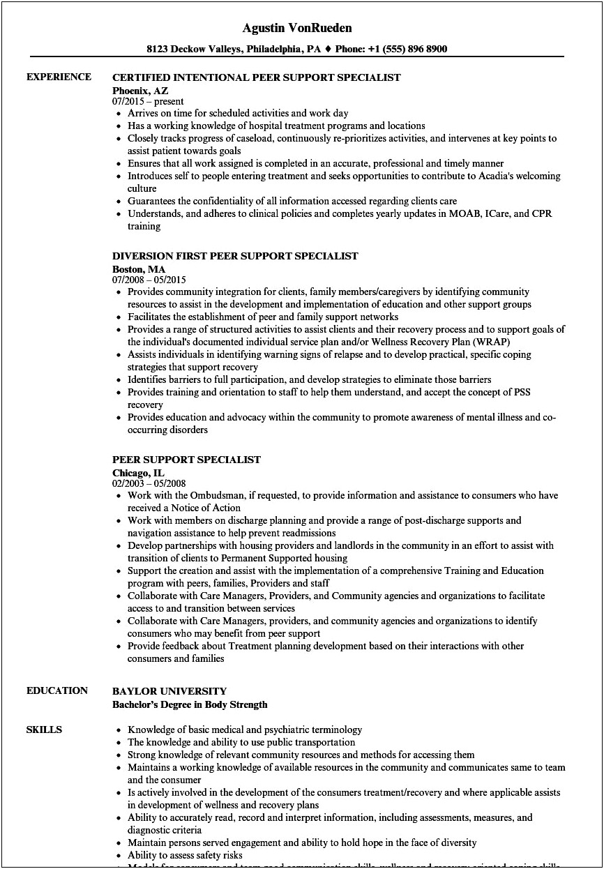 Peer Advocate Susbstance Obusive Job Description Resume