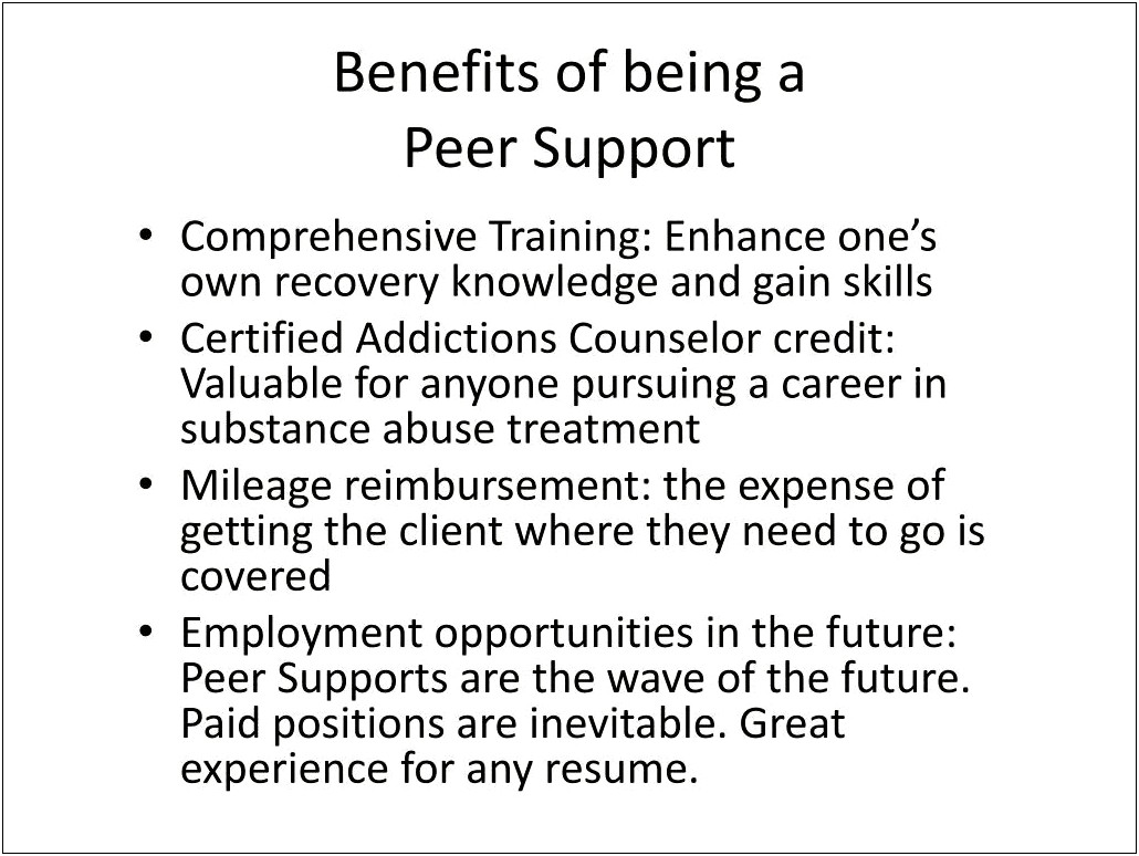 Peer Support Substance Abuse Resume Objective Examples