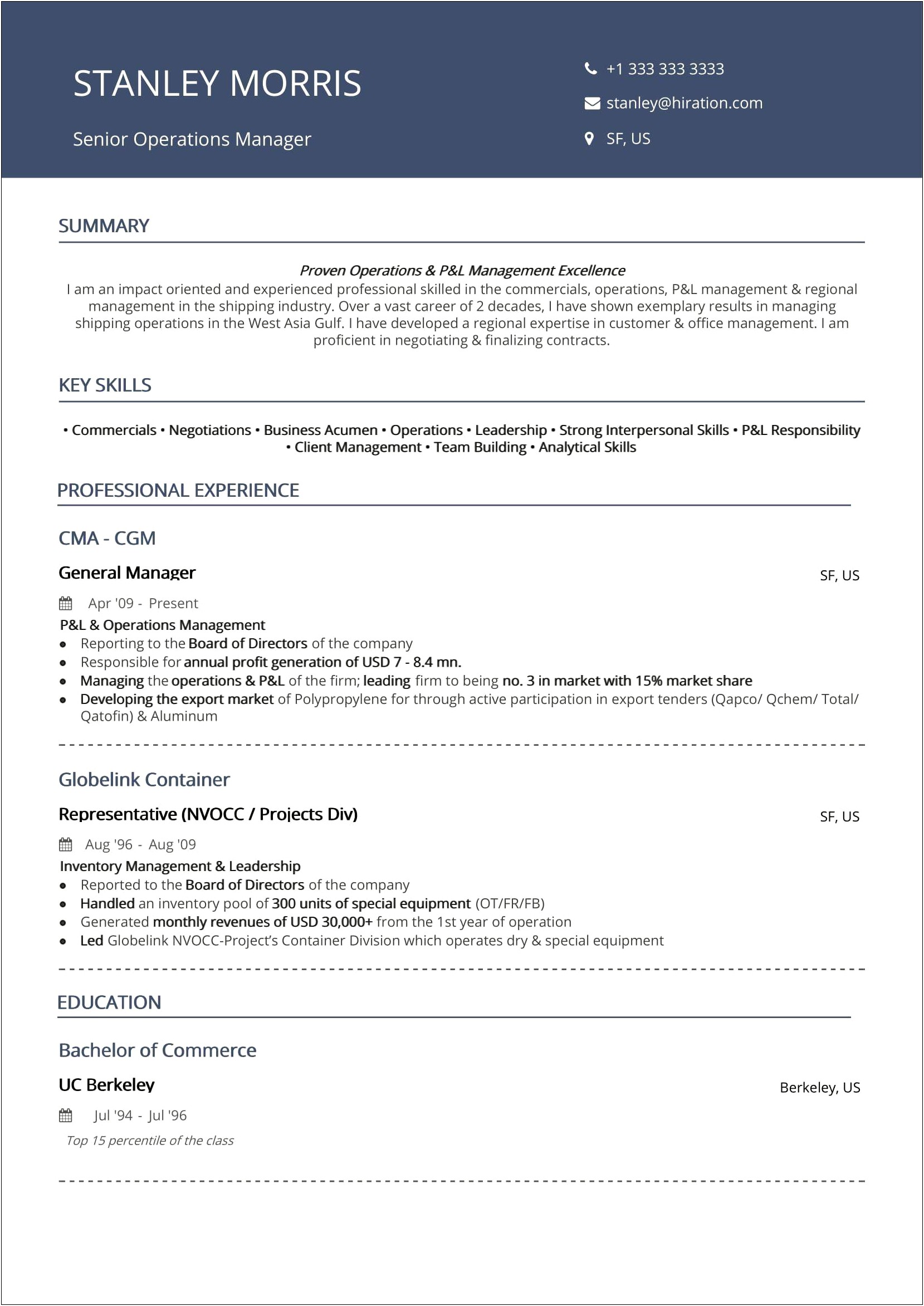 Perfect Wording For Operations Manager Resume