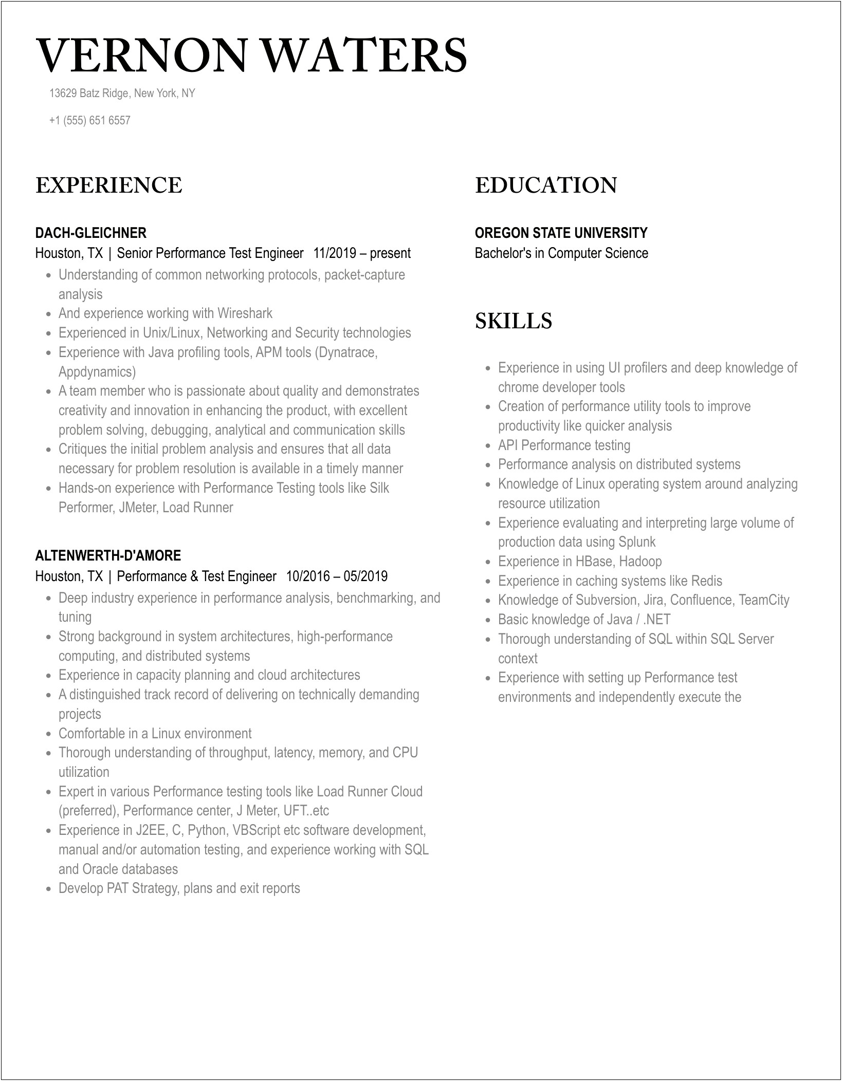 Performance Tester Resume 5 Years Experience