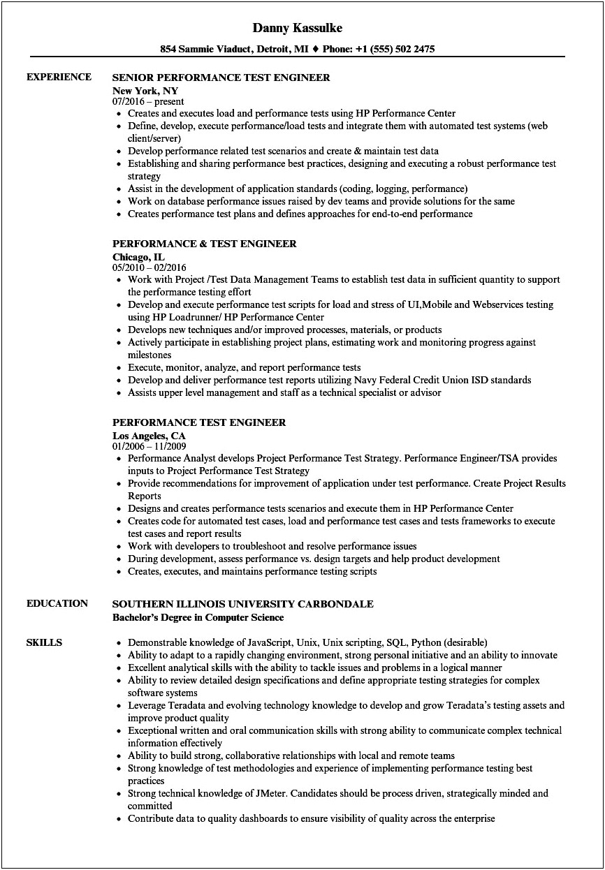 Performance Testing 4 Years Experience Resume