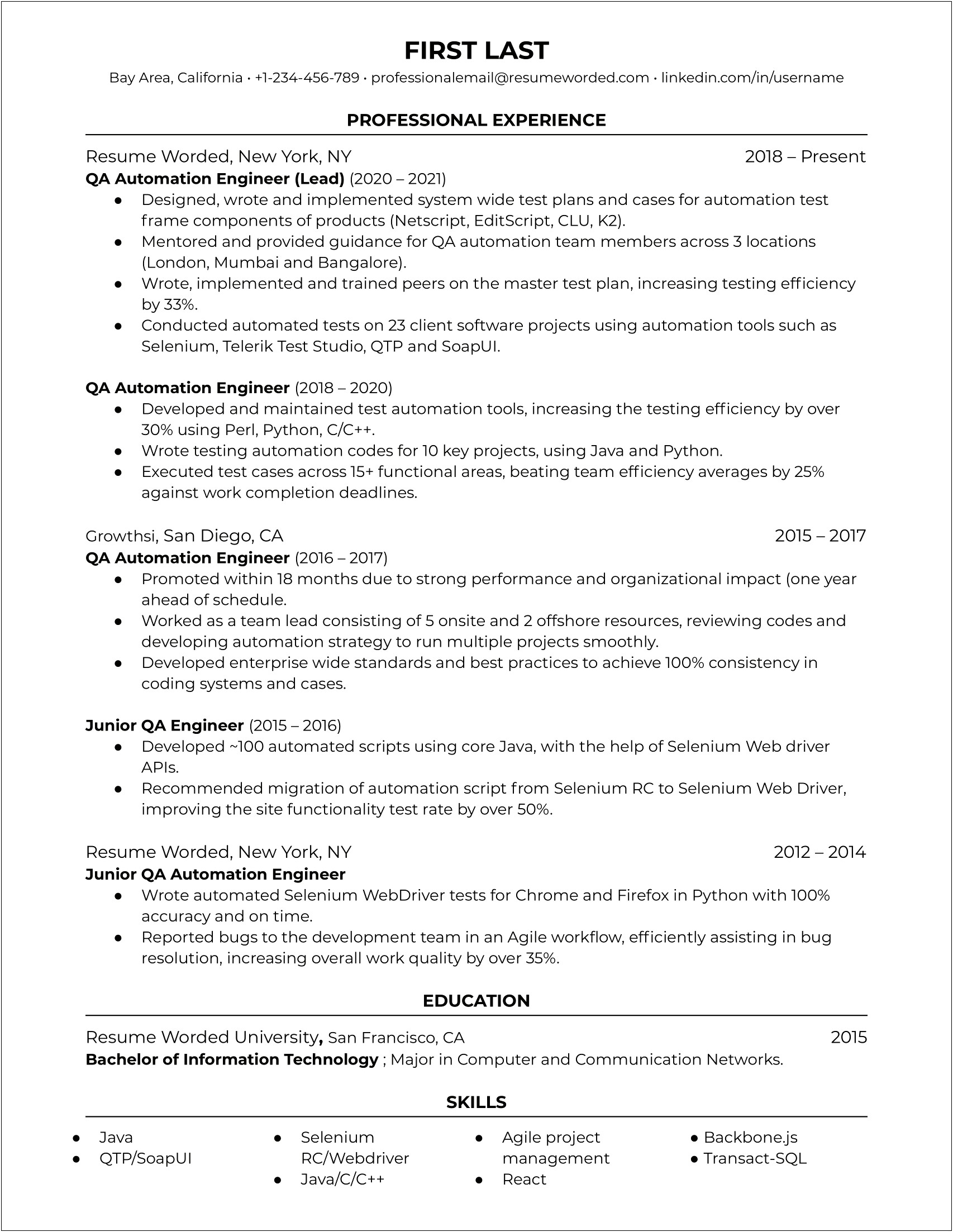 Performance Testing Resume For 2 Years In Experience