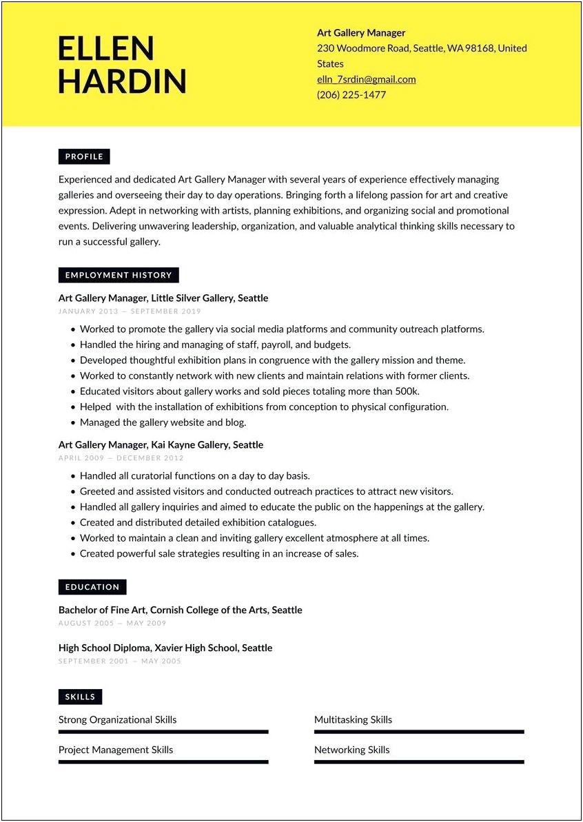 Performing Arts Center Manager Resume Objective Examples