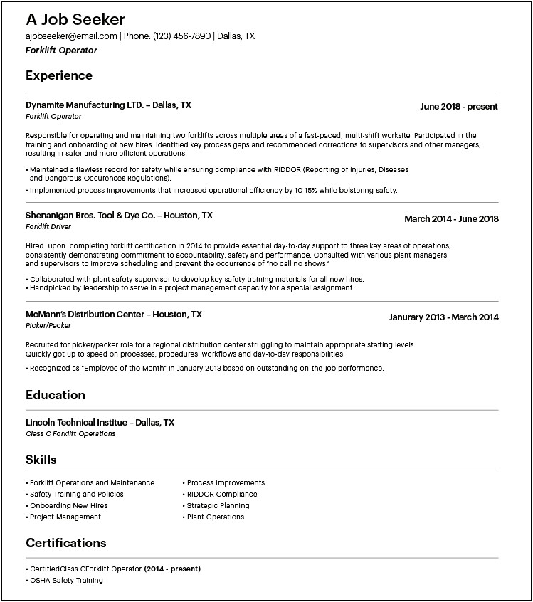 Personal Branding Statement Resume Examples For Operator