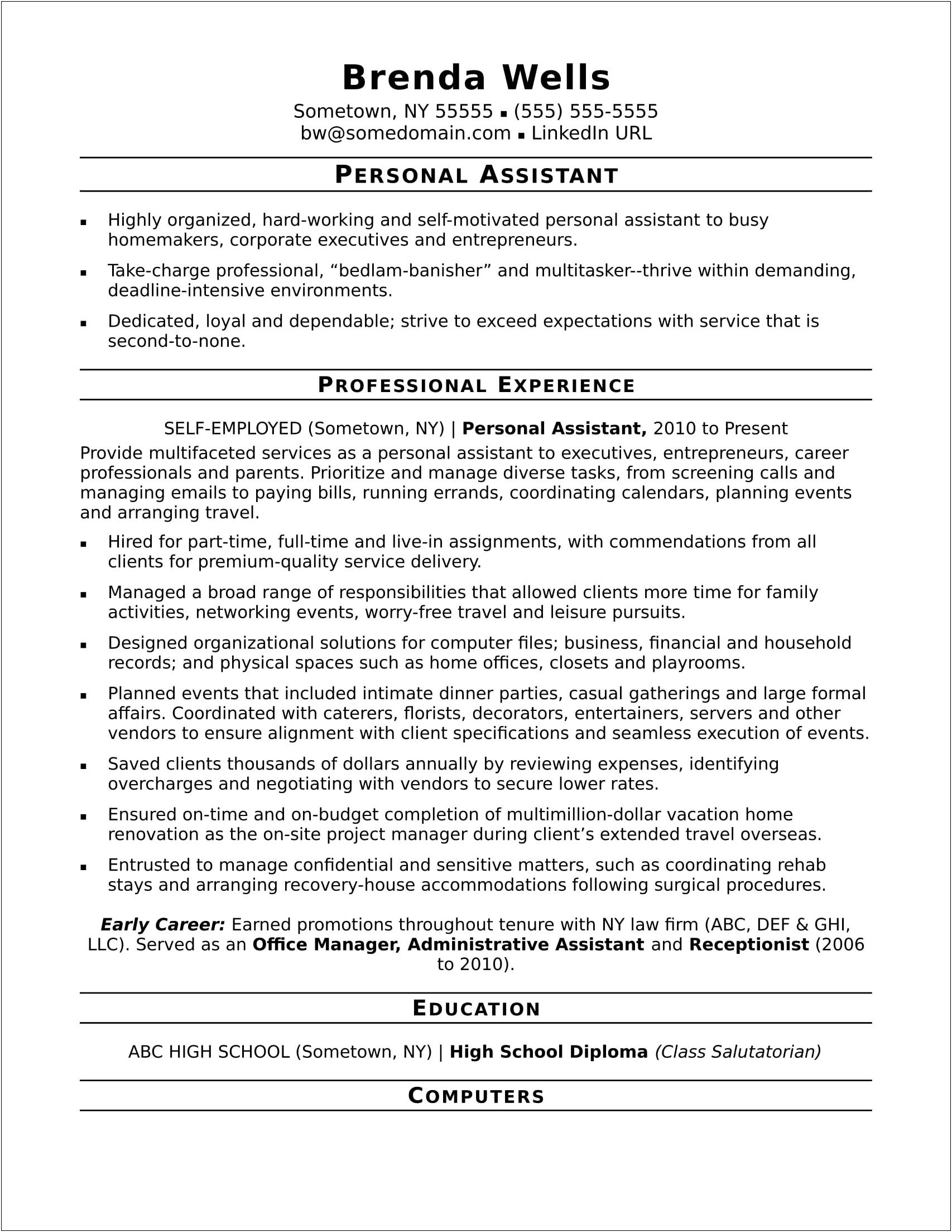 Personal Care Assistant No Experience Resume