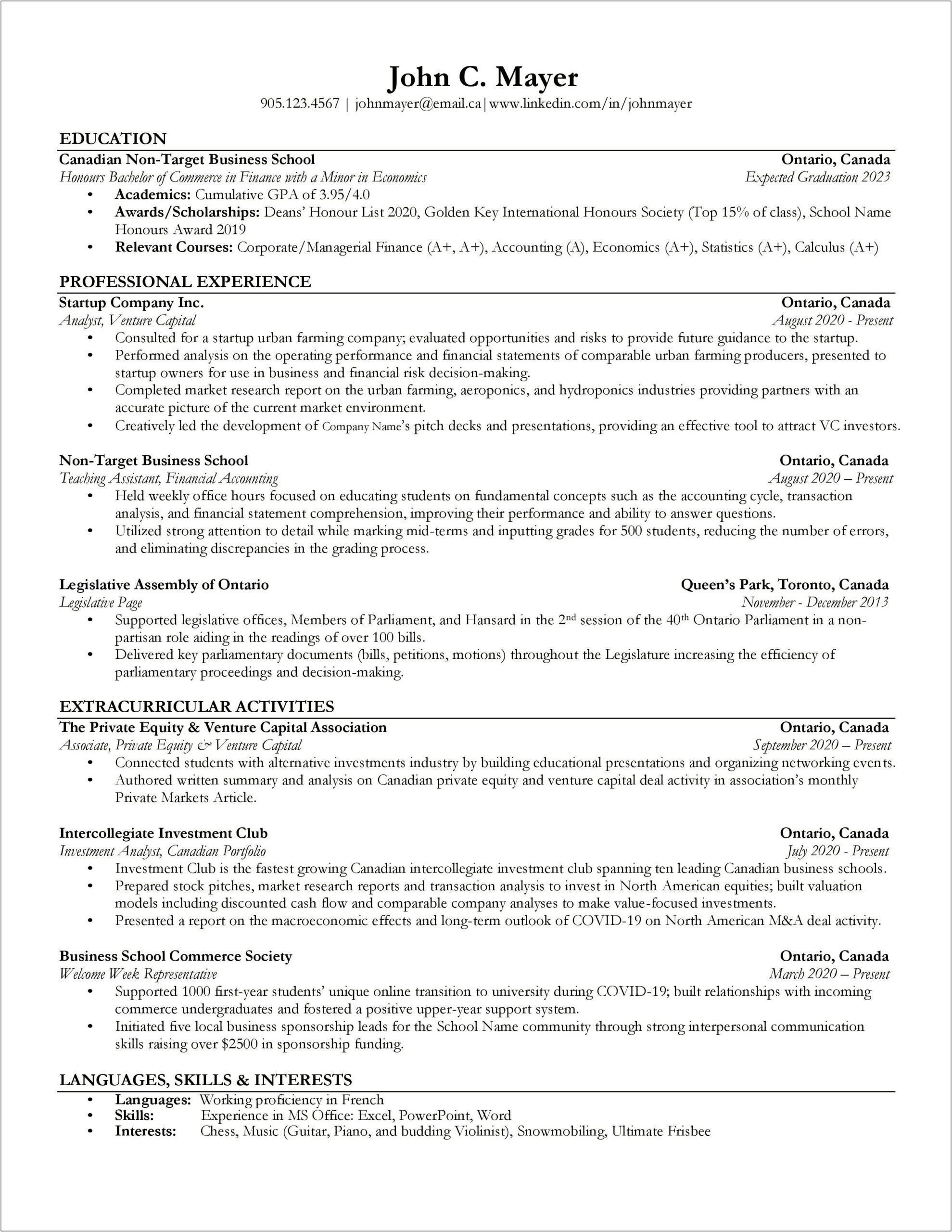 Personal Email And School Email On Resume