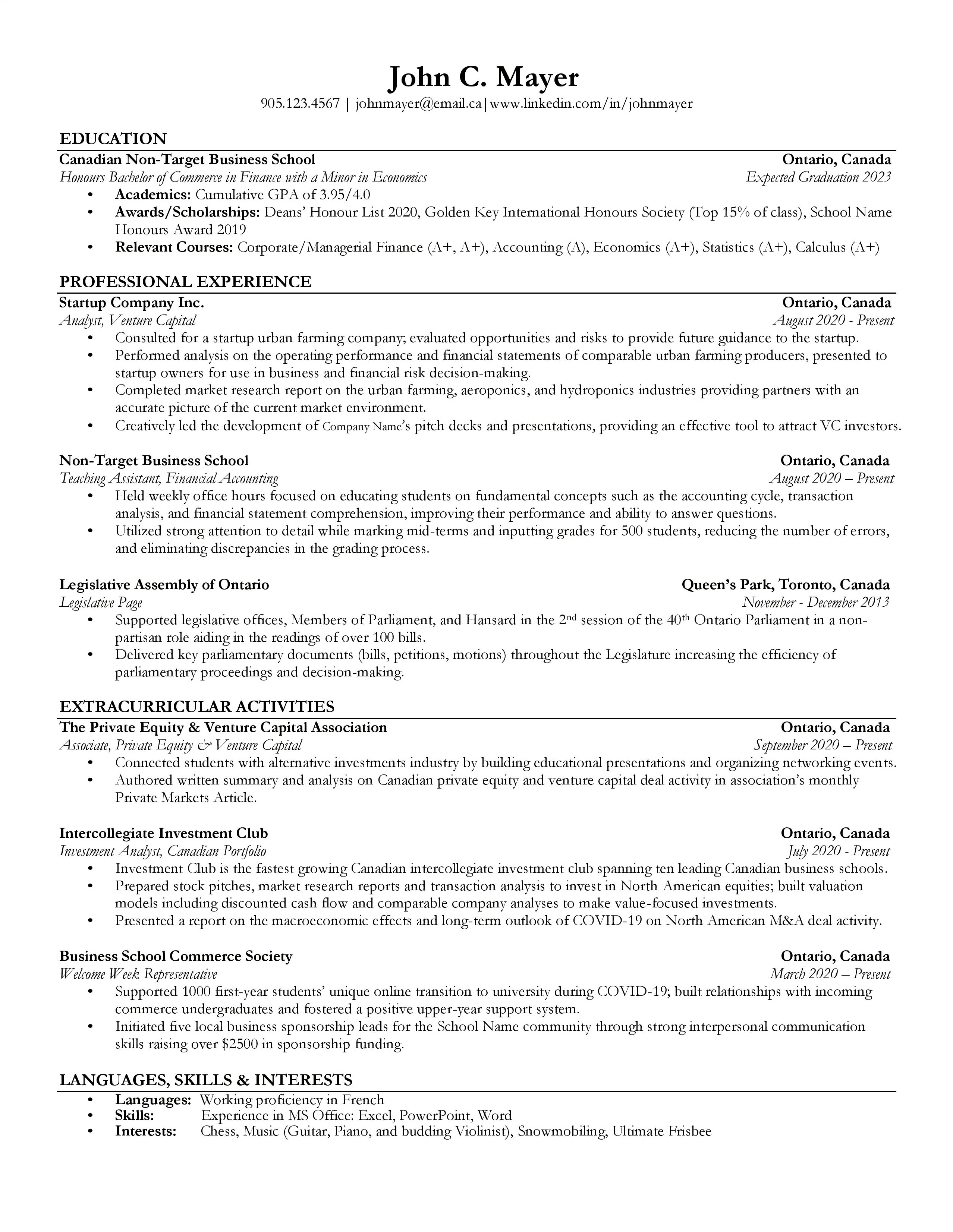 Personal Email And School Email On Resume