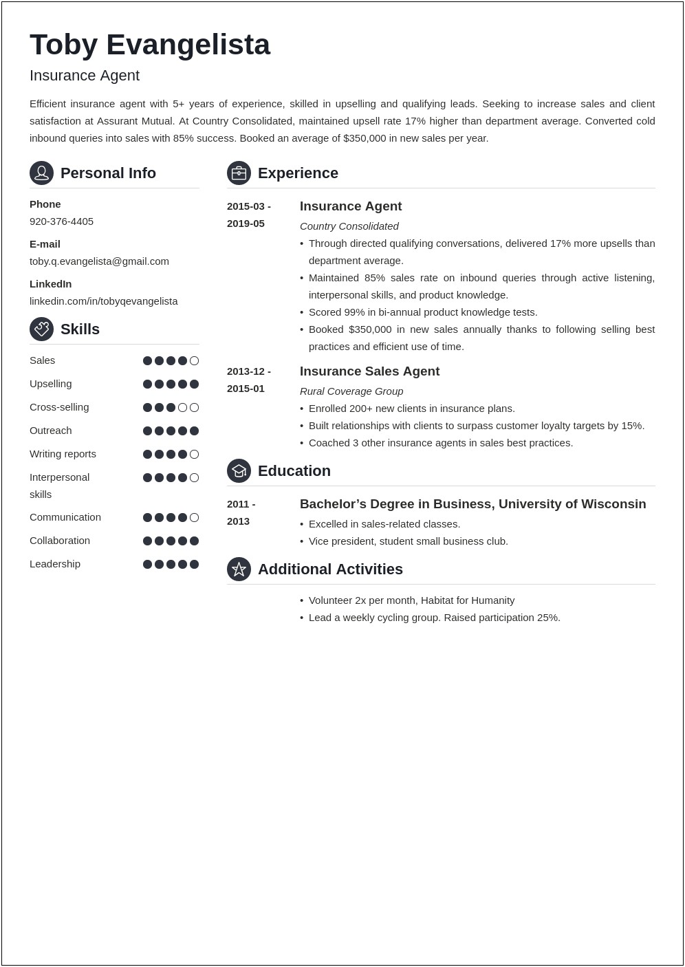 Personal Lines Insurance Agent Resume Examples