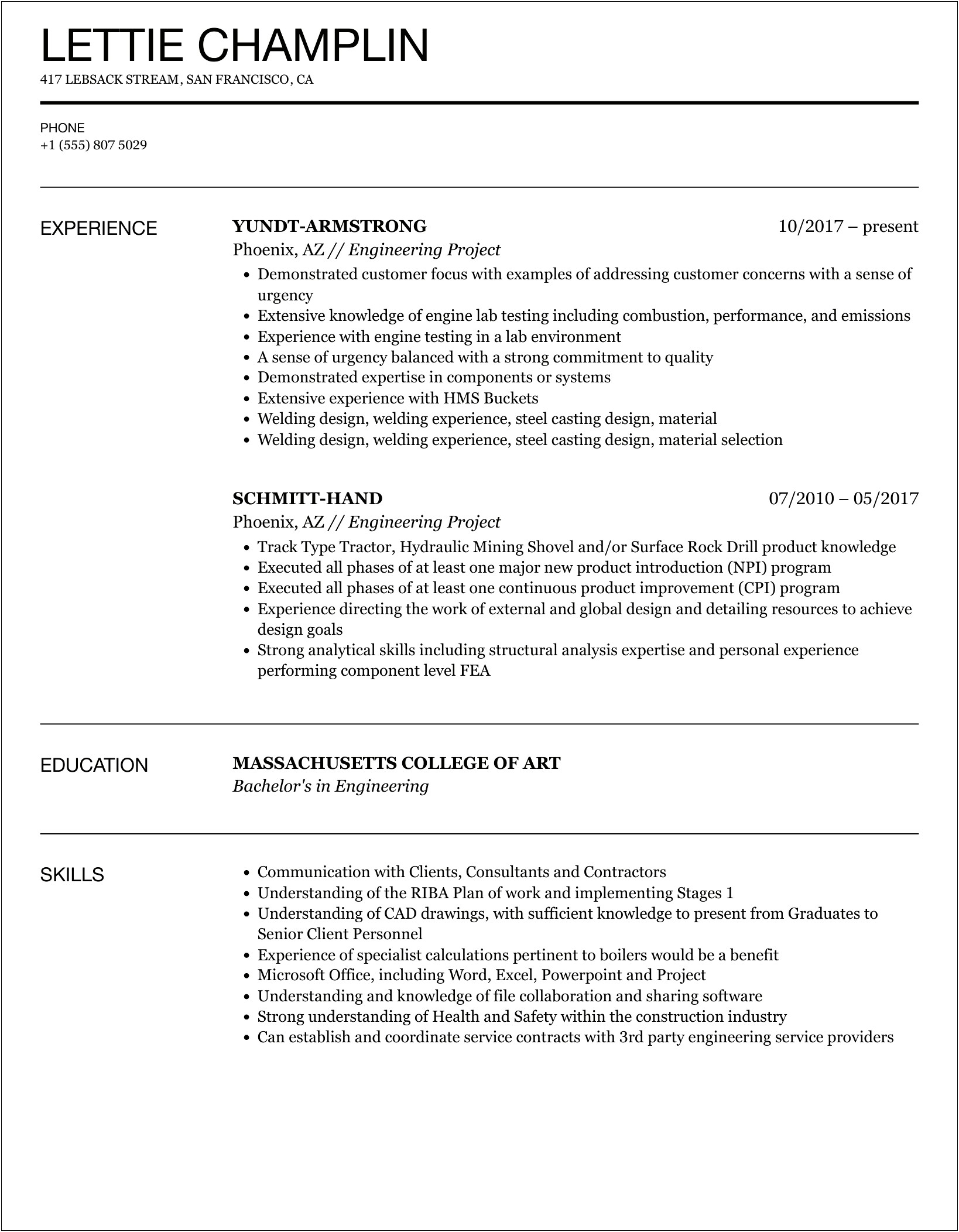 Personal Projects On Resume Example Engineer