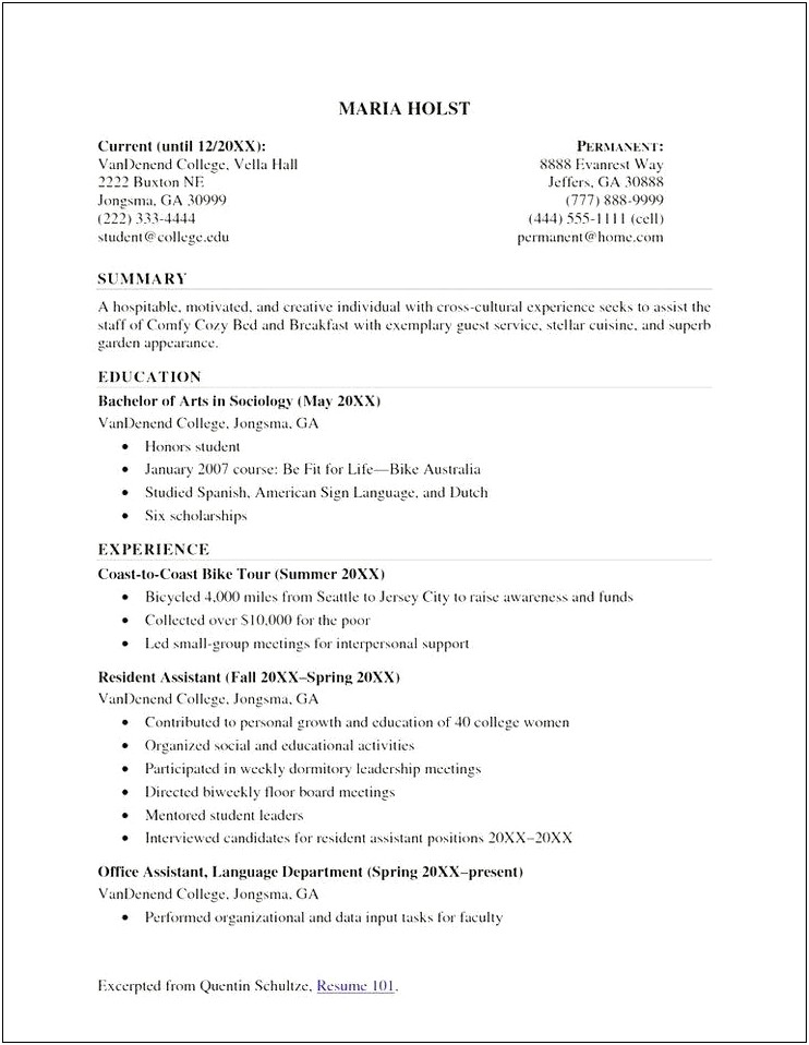 Personal Resume Of Life Experience Format Sample