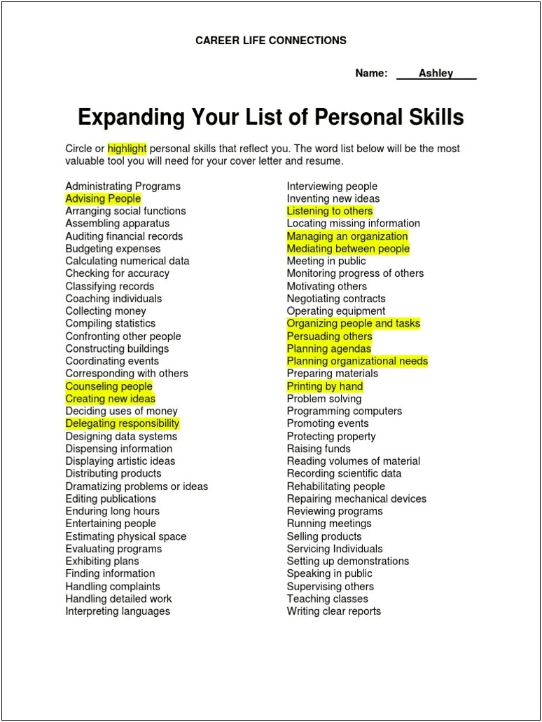 Personal Skills To List On Resume