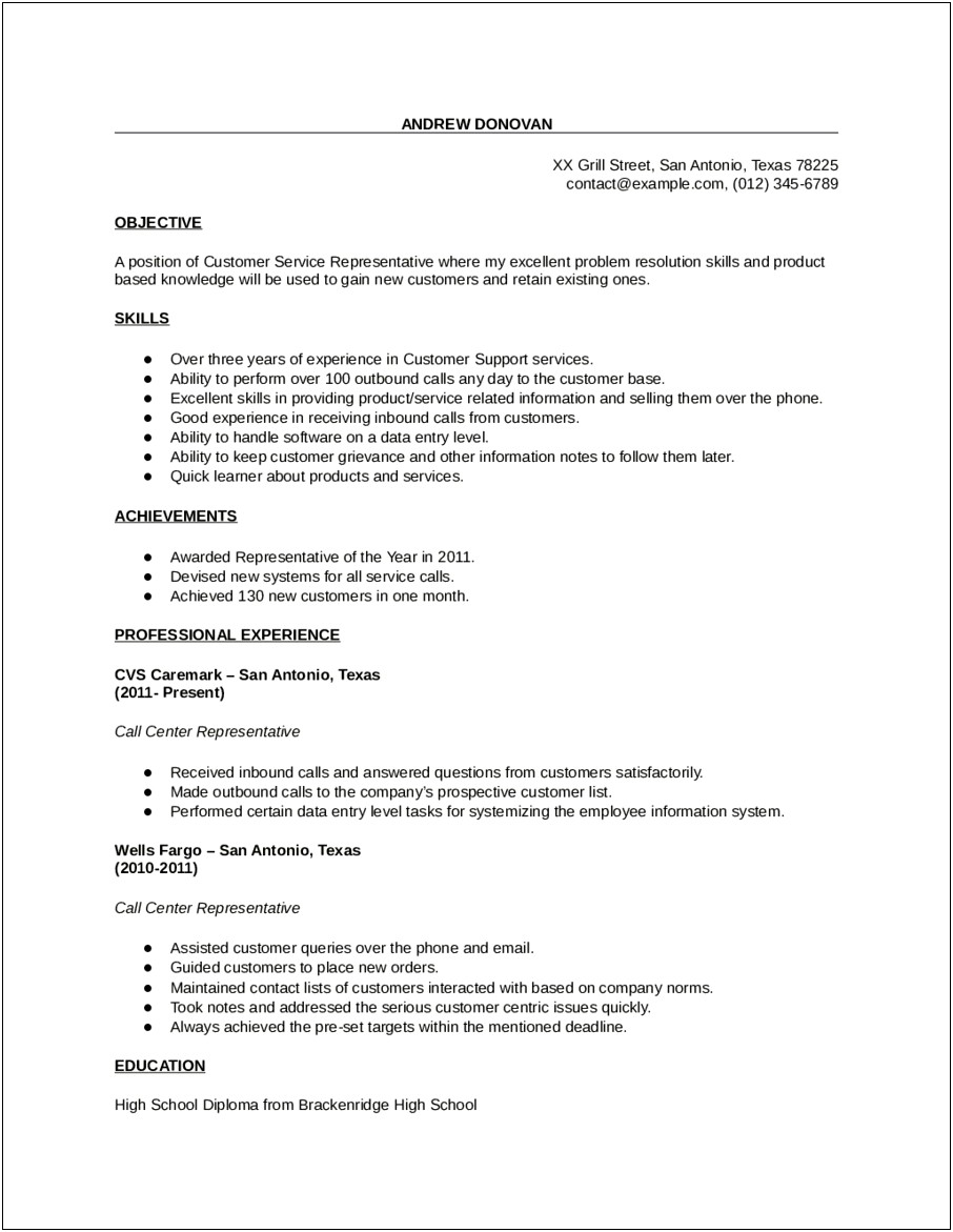 Personal Summary On Resume Examples Customer Sevices
