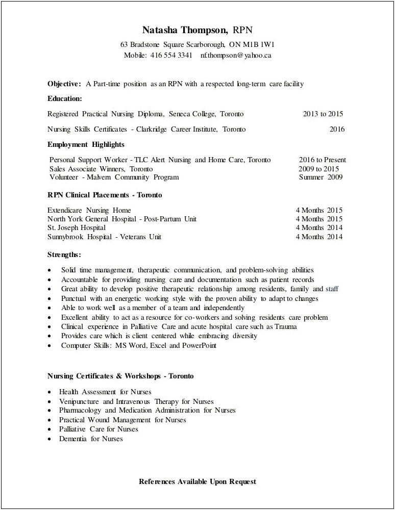 Personal Support Worker Long Term Care Resume