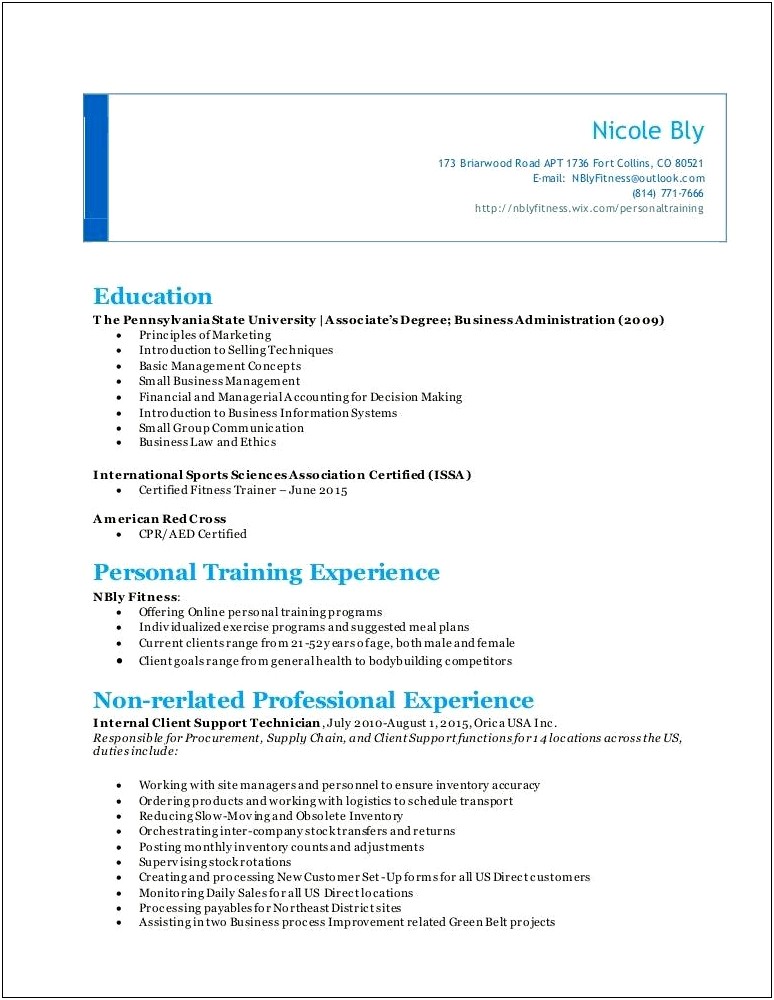 Personal Trainer Experiene To Put On Resume