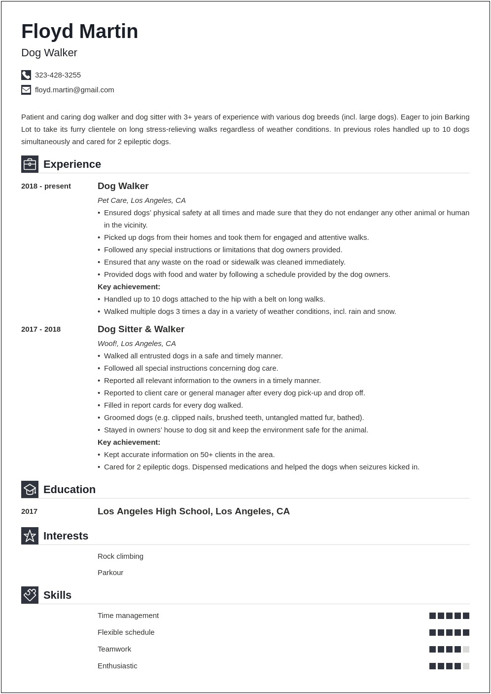 Pet Sitting Dog Walking Job Description For Resume