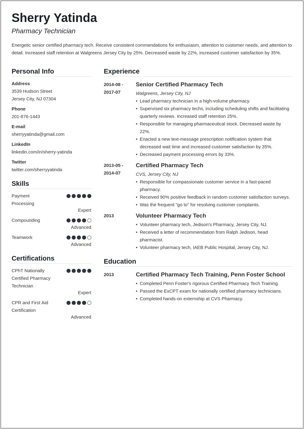 Pharmacy Tech Job Duties For Resume