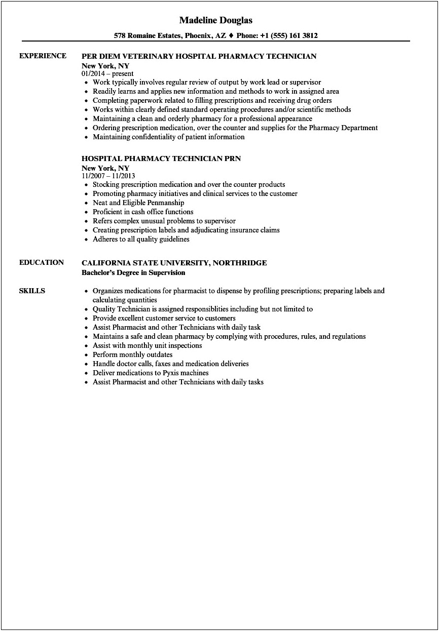Pharmacy Technician Skills List For Resume