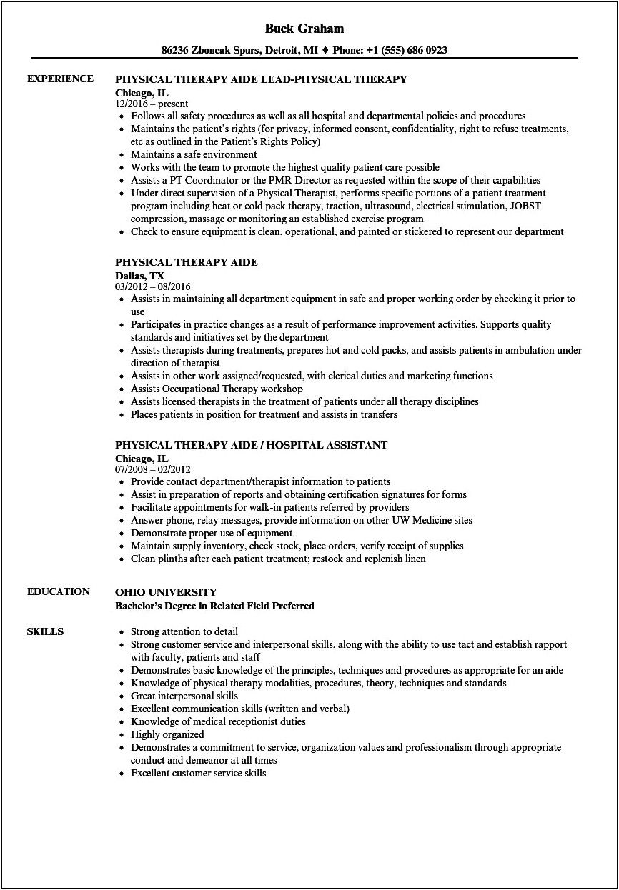 Physical Therapy Aide Resume Cover Letter
