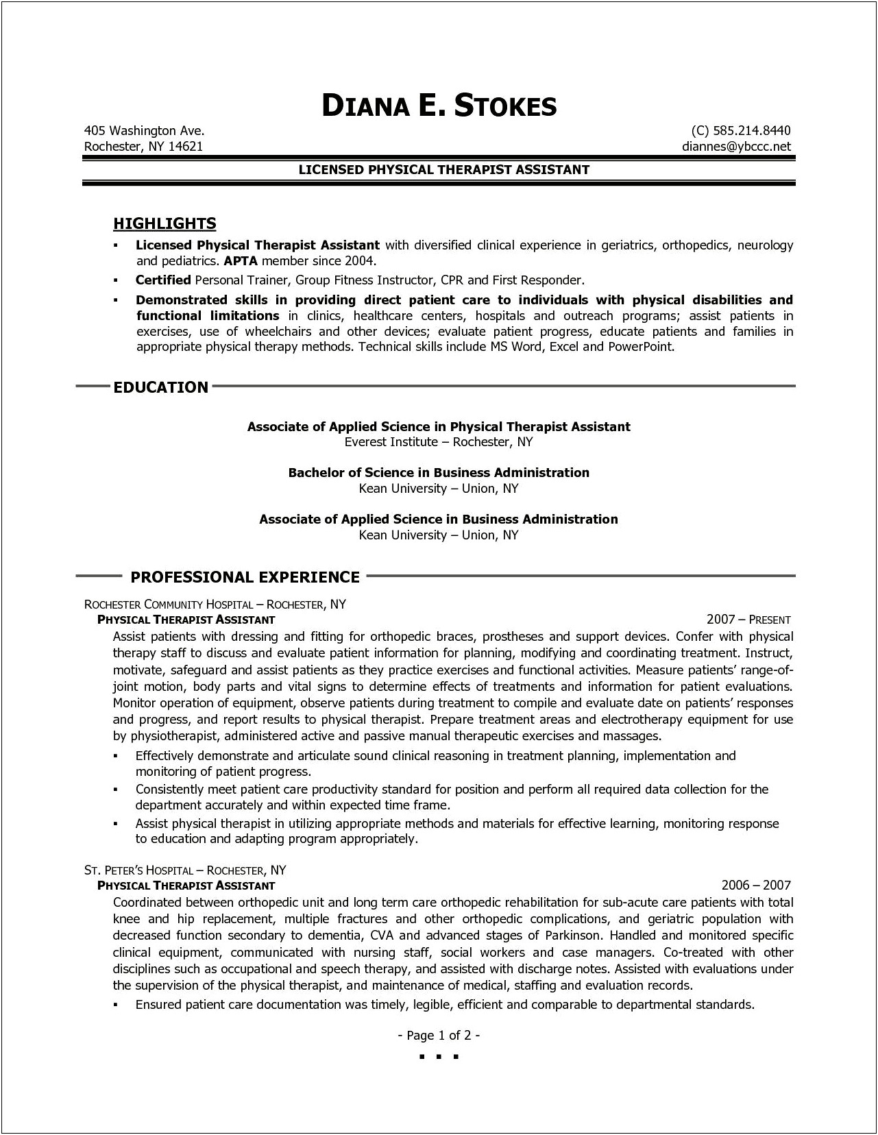 Physical Therapy Assistant Entry Level Resume Examples