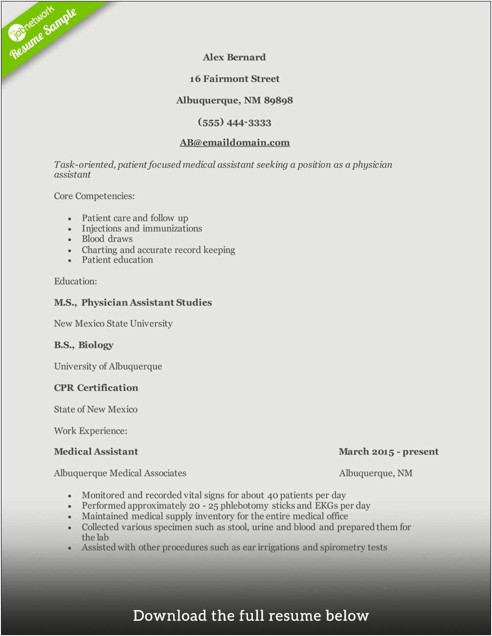 Physician Assistant 1st Job Resume Examples