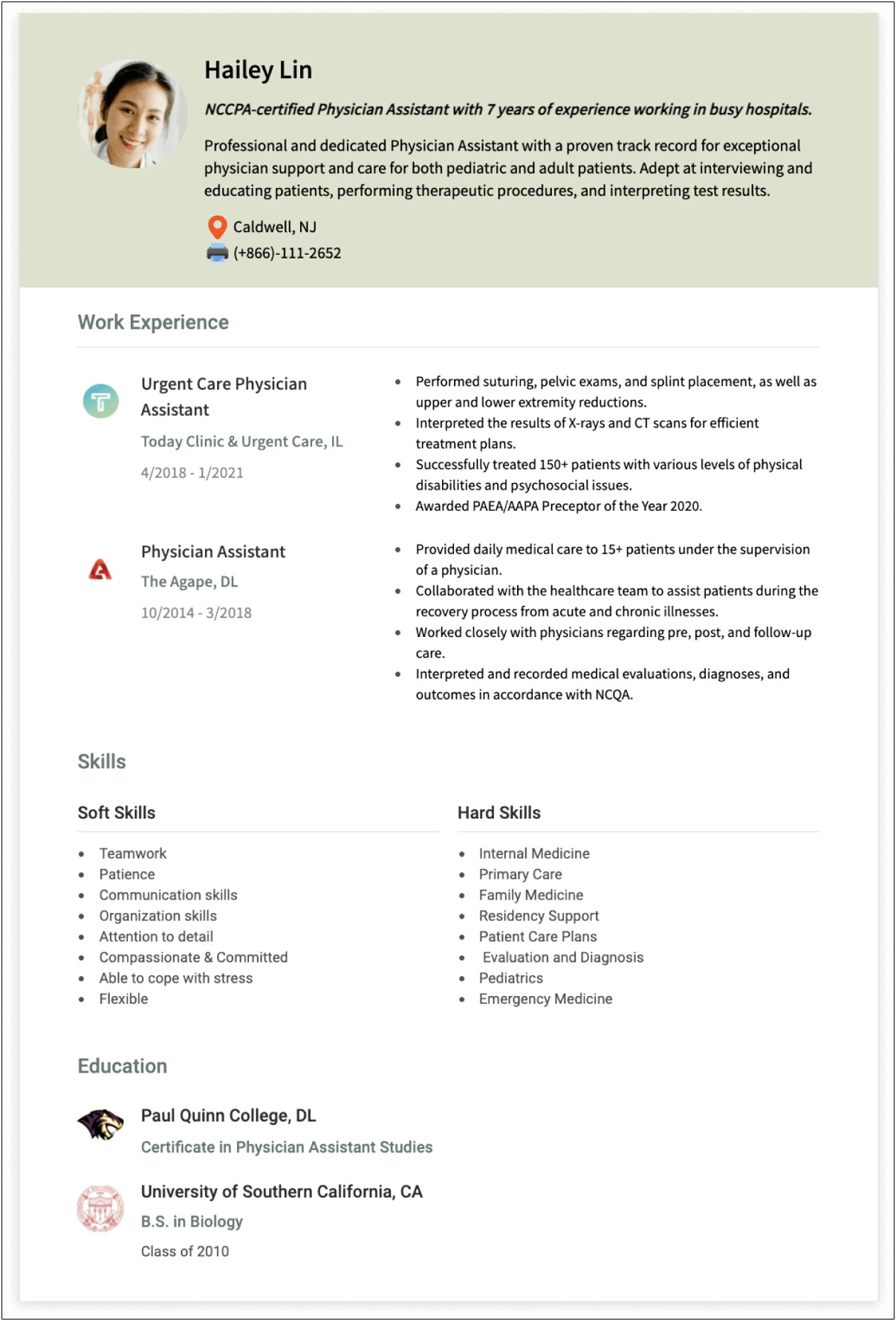 Physician Assistant Resume Examples New Grad