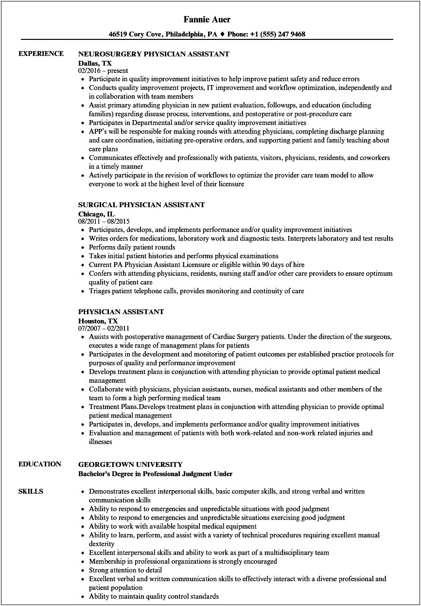 Physician Assistant Resume Examples With Voluteer Experience