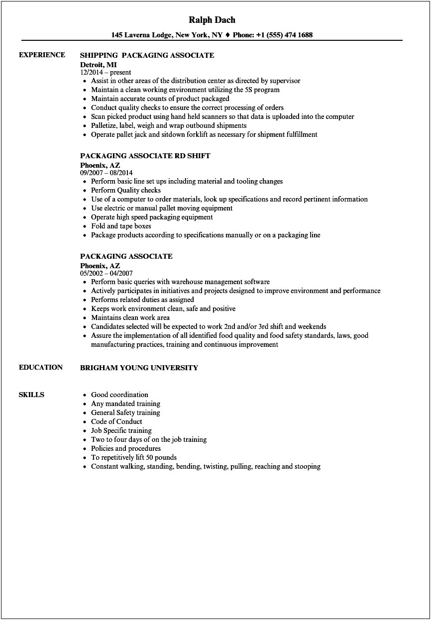 Picking And Packing Job Description Resume