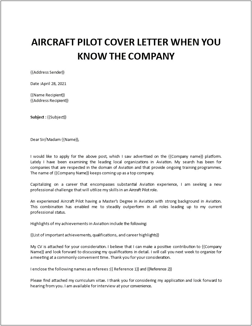 Pilot Resume Cv And Cover Letter