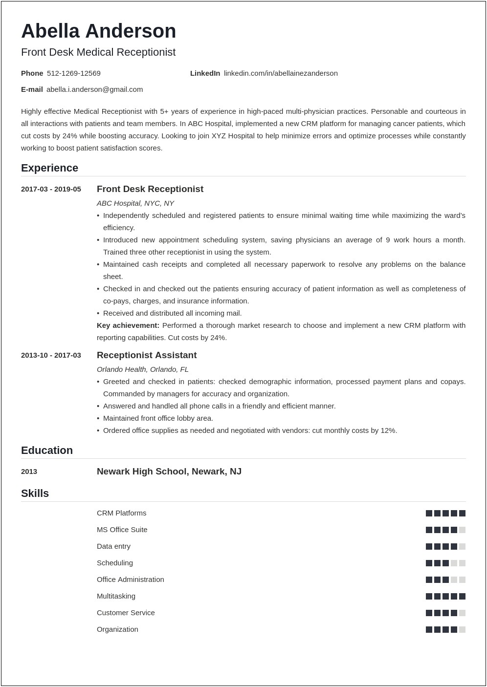 Plastic Surgeon Receptionist Resume Examples With No Experience