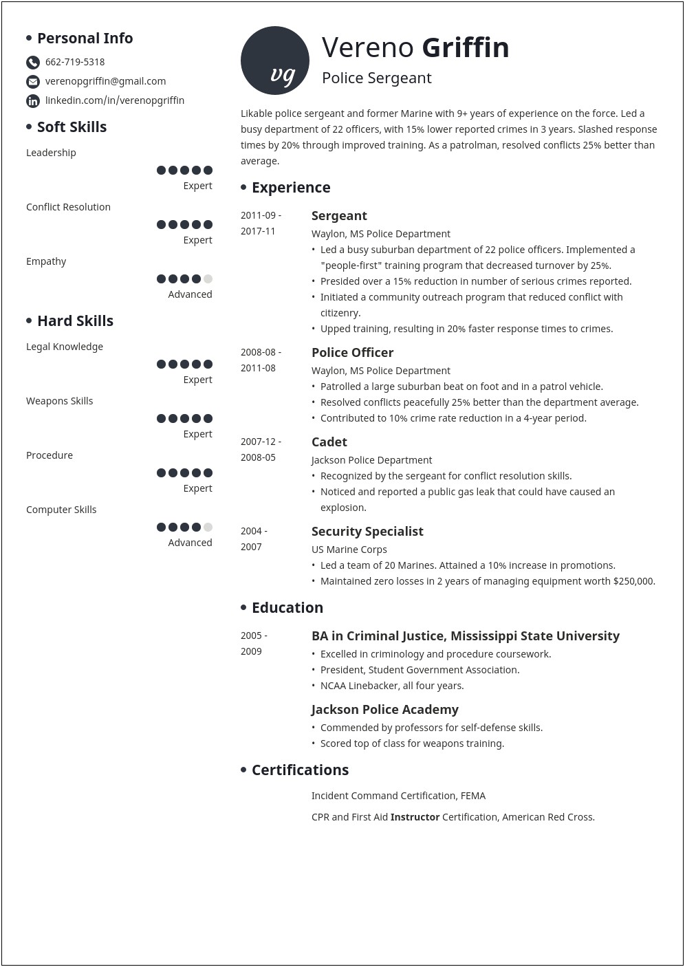 Police Officer Promotion Resume Objective Example