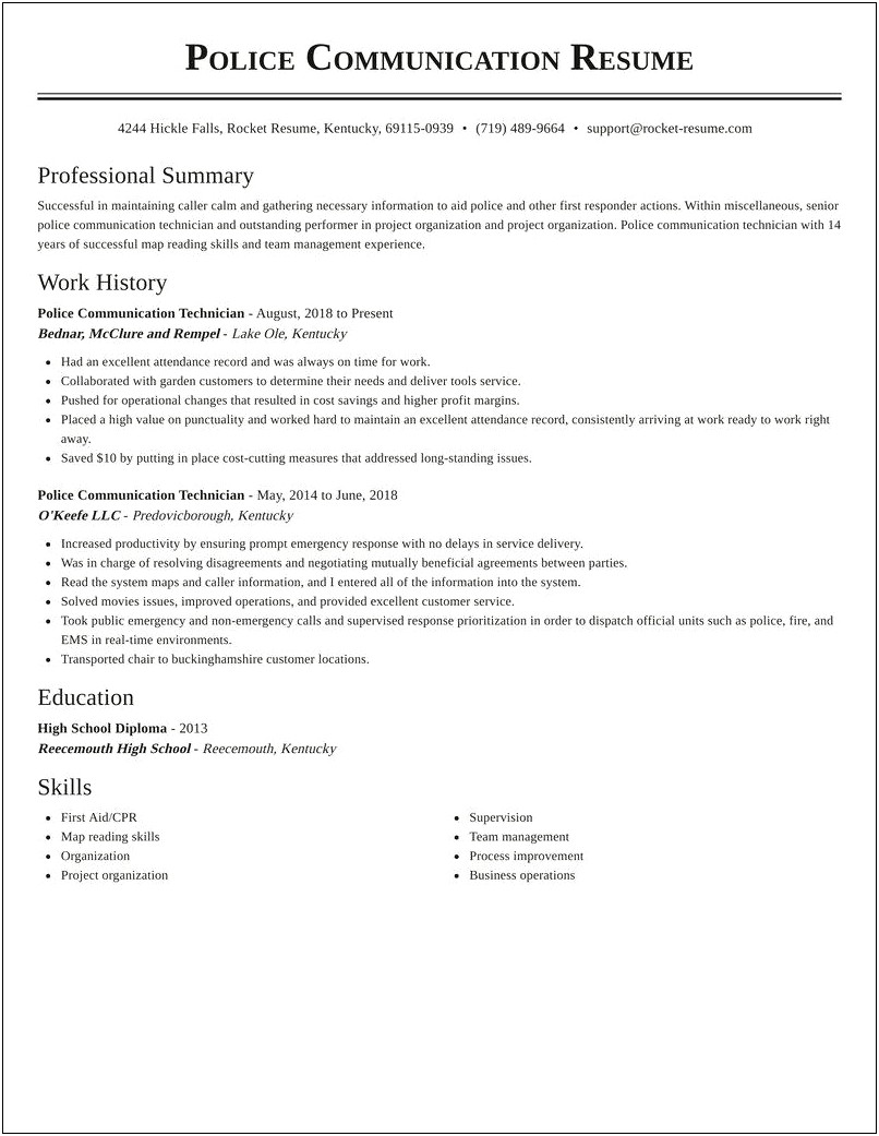 Police Services Technician Resume Professional Summary