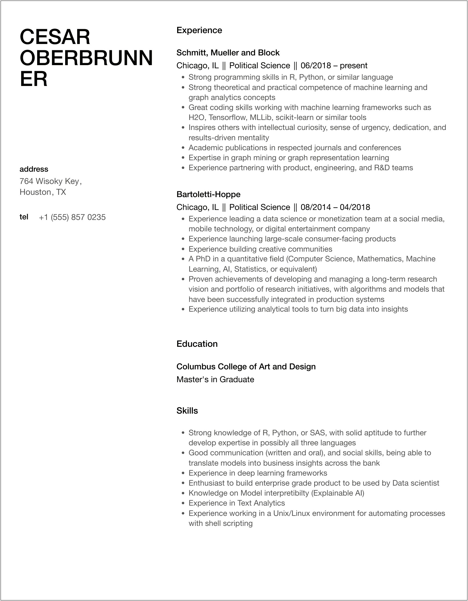 Political Science Degree Summary For Resume