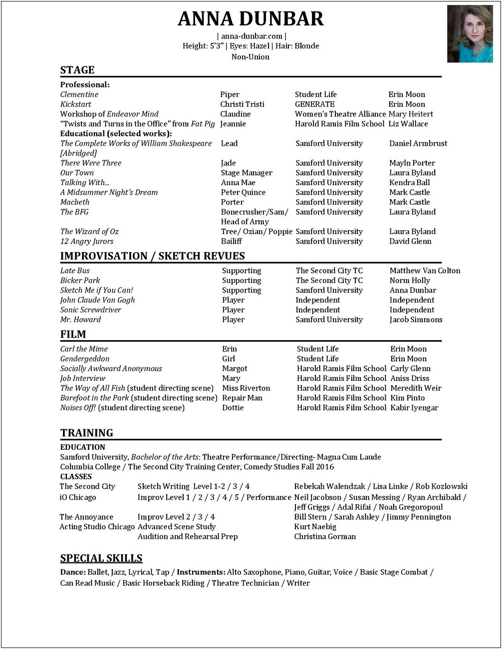 Possible Special Skills For A Theatre Resume