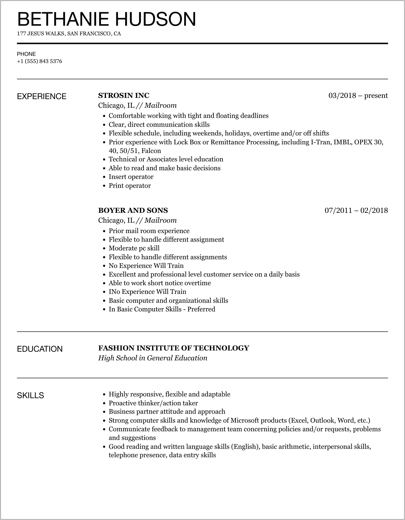 Postal Carrier Resume With No Prior Experience