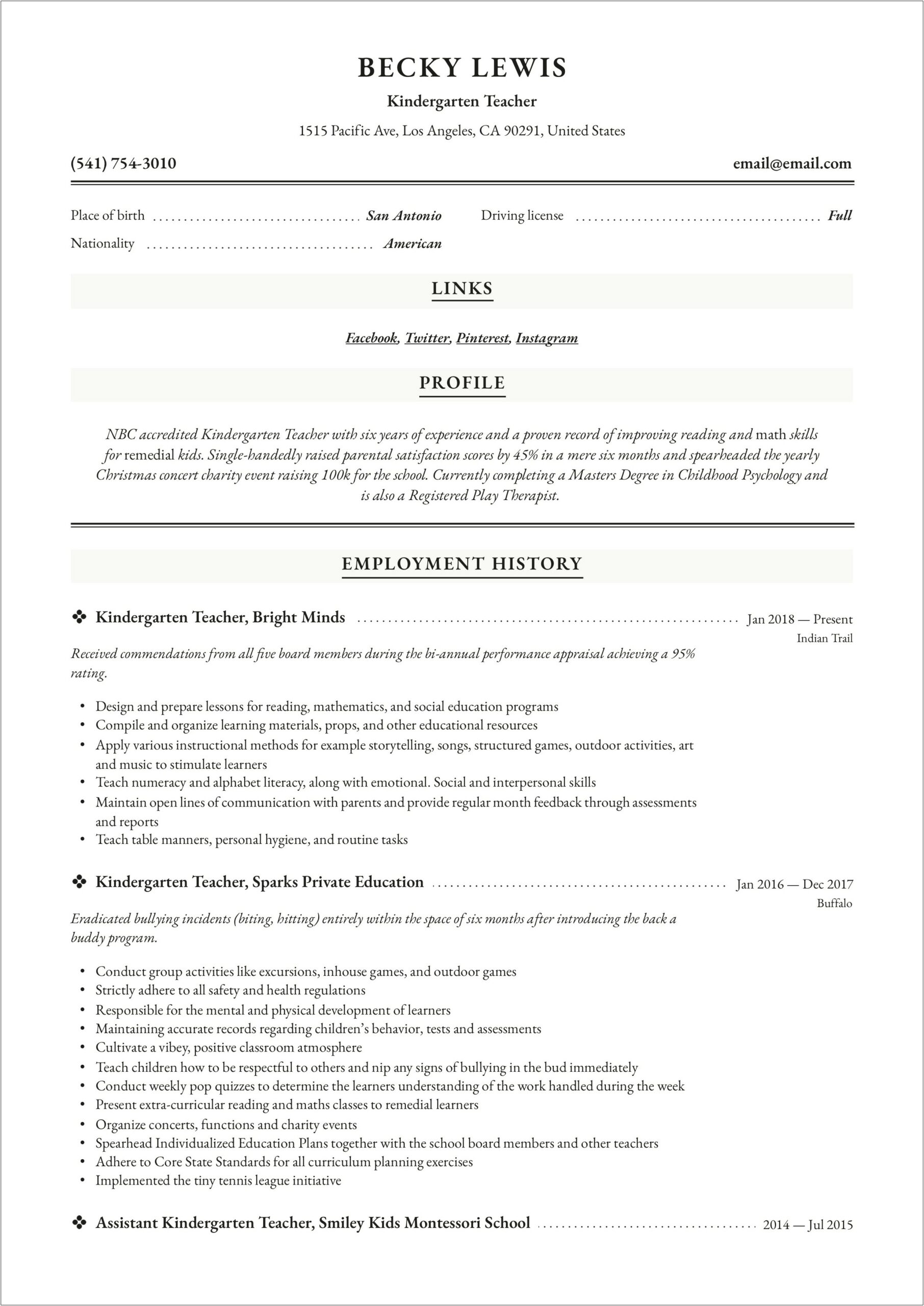 Preschool Assistant Teacher Resume With No Experience