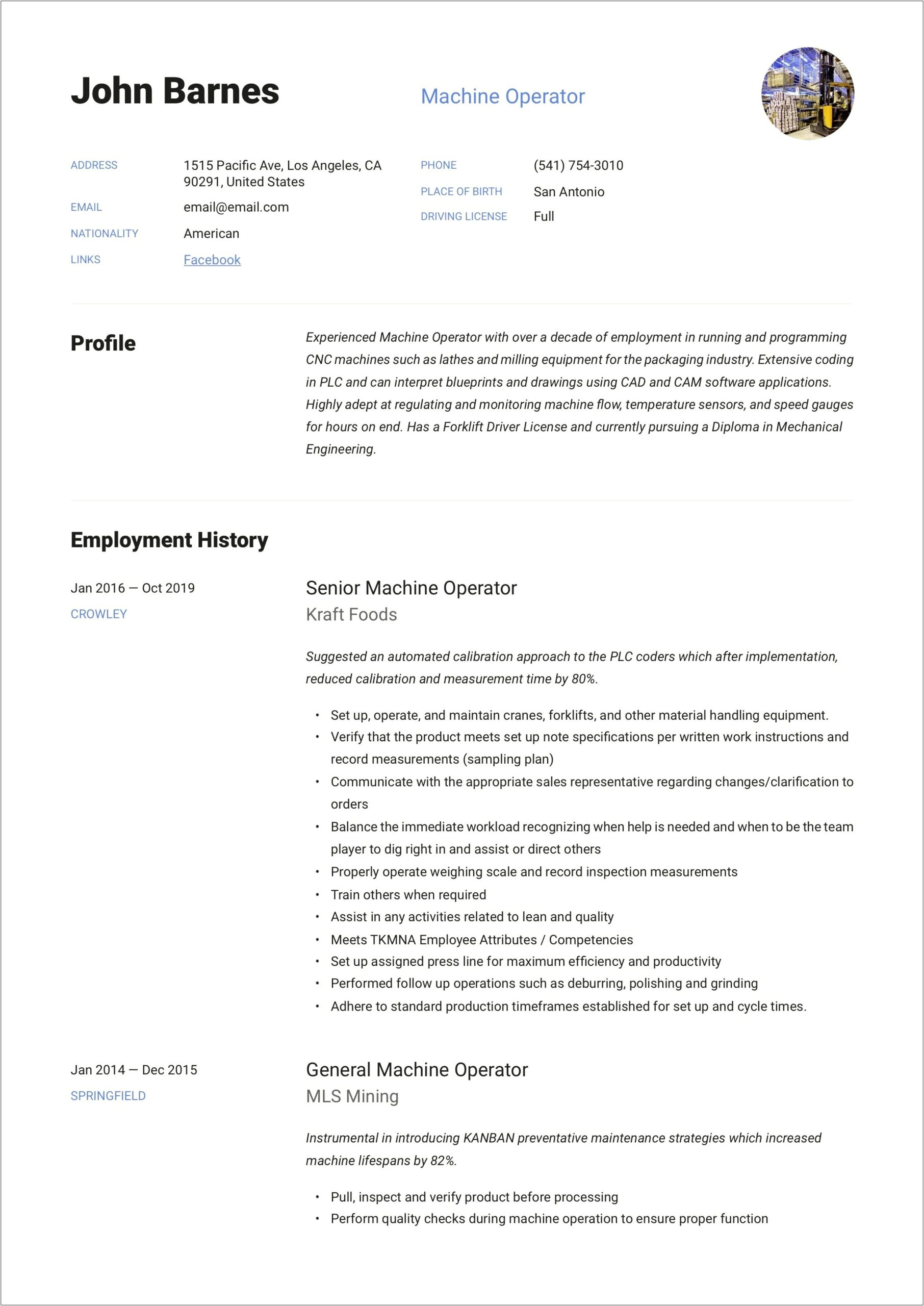 Press Brake Operator Job Description For Resume