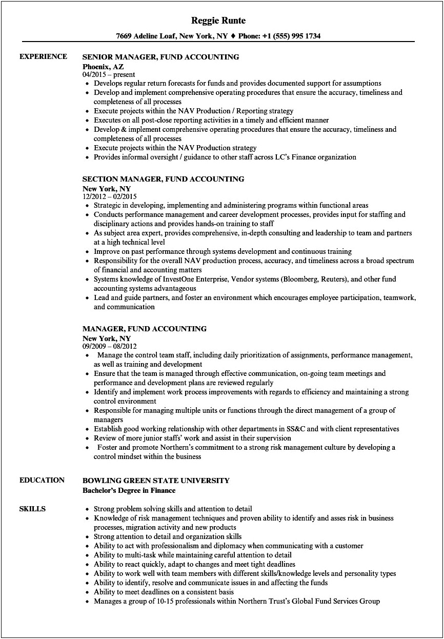 Private Equity Fund Accountant Resume Sample