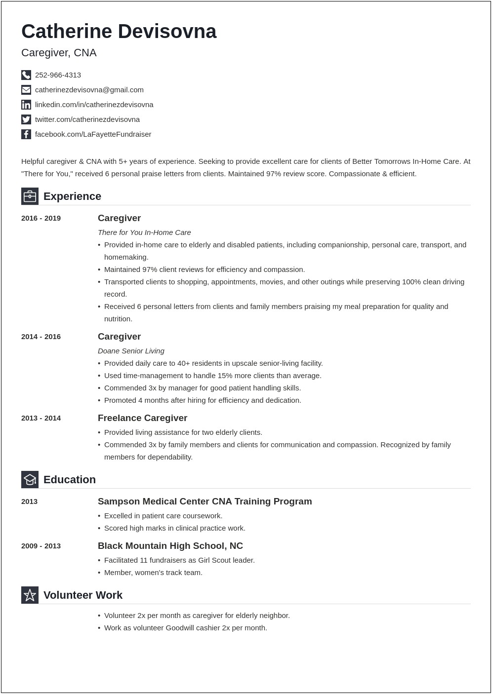 Private Home Health Aide Resume Sample